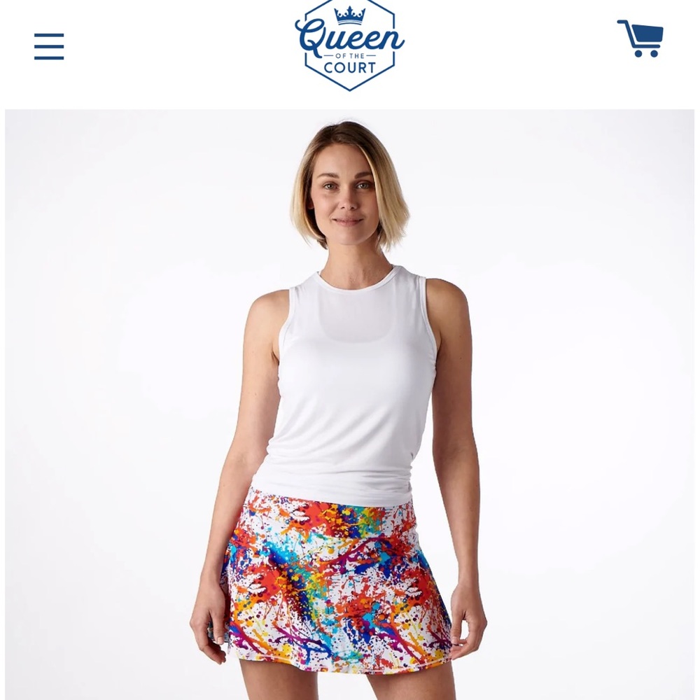 Queen of The Court Splatter Paint Tennis Skirt with Blue Shorts